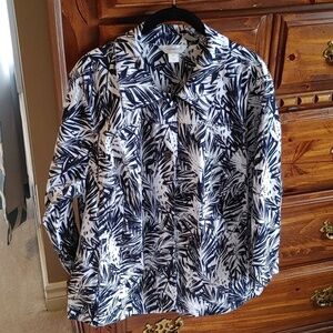 Cj Banks Black & White Tropical Print Jean Jacket Plus Size 2X